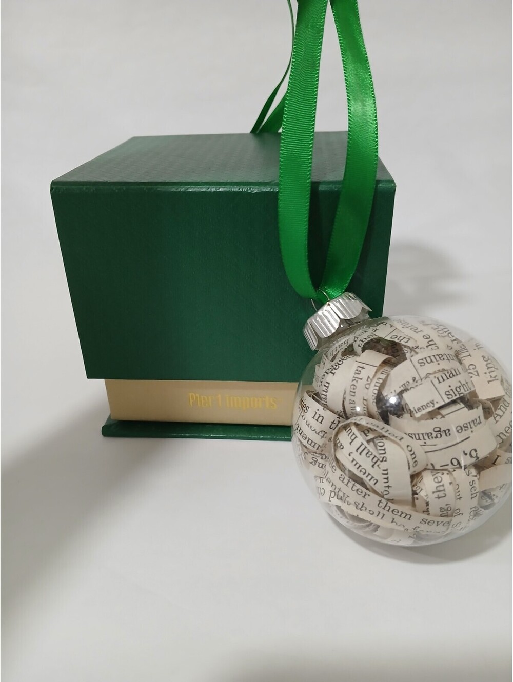 pier1 book Christmas Ornament, Clear Ornament, paper Strips Ornament
